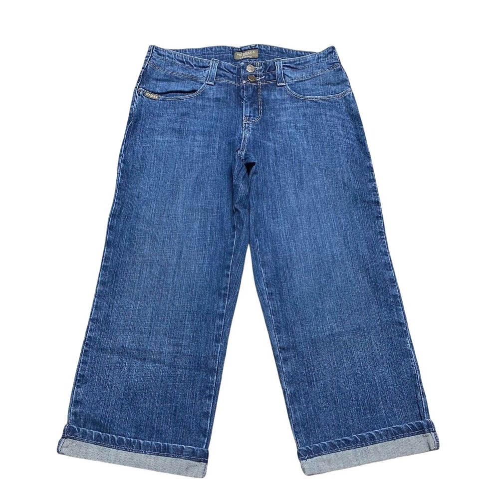 Rockies Waverly Sz 4 Mid Rise Cropped Wide Leg Jeans Blue Embroidered RB84971001
